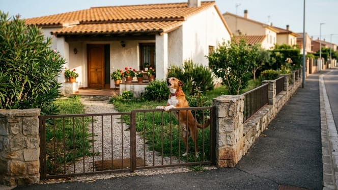 ein bellender Hund in einem Garten