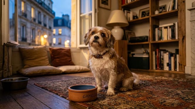 Un chien qui attend son repas