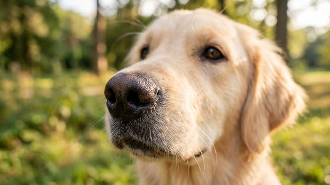 Un chien qui montre sa truffe