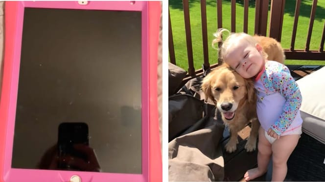 Un ipad d'enfant et une photo avec un chien