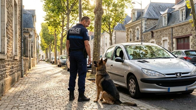 Policjant przed stojącym w słońcu samochodem