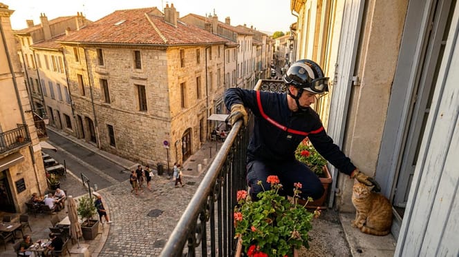 Un bombero rescatando a un gato