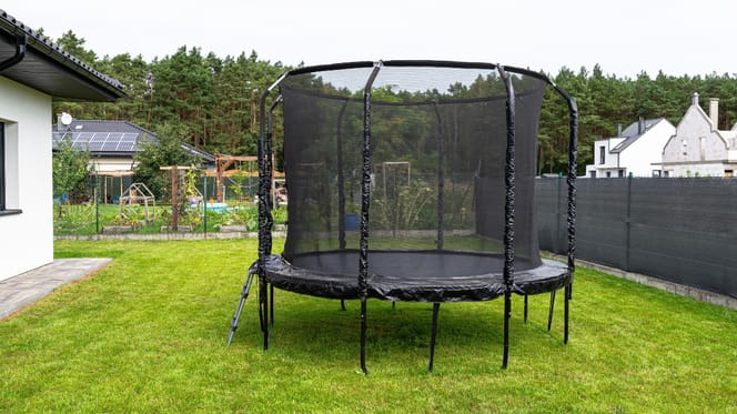 A trampoline in a garden