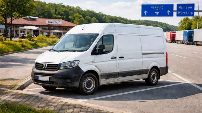A van at a motorway service station