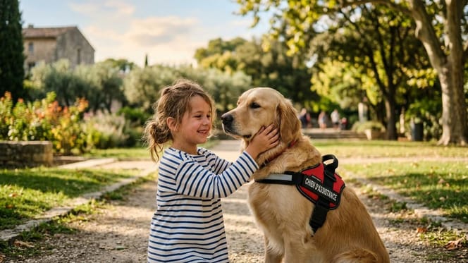 Une fillette et son chien d'assistance