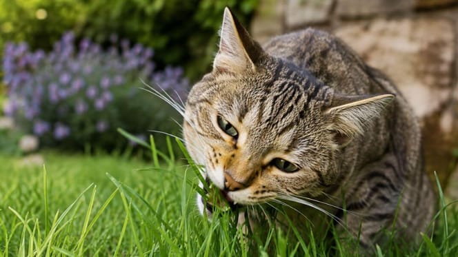Why do cats eat grass: Cat chewing grass