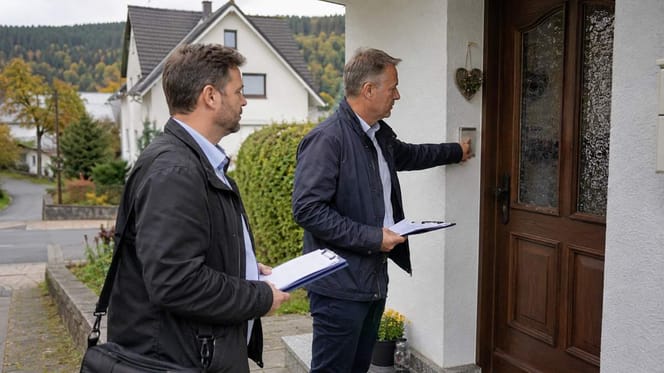Zwei Kontrolleure an der Haustür