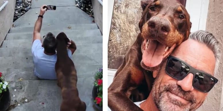 Mann und sein Hund machen ein Selfie: Kurz darauf fließen unendlich viele Tränen