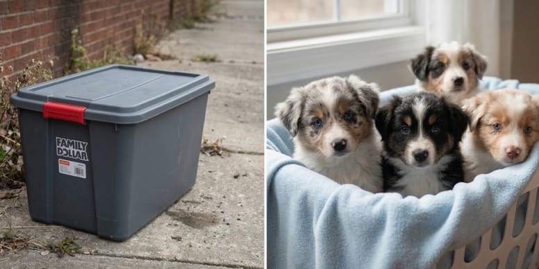Il ouvre une poubelle devant une école et y découvre 8 chiots Bergers Australiens