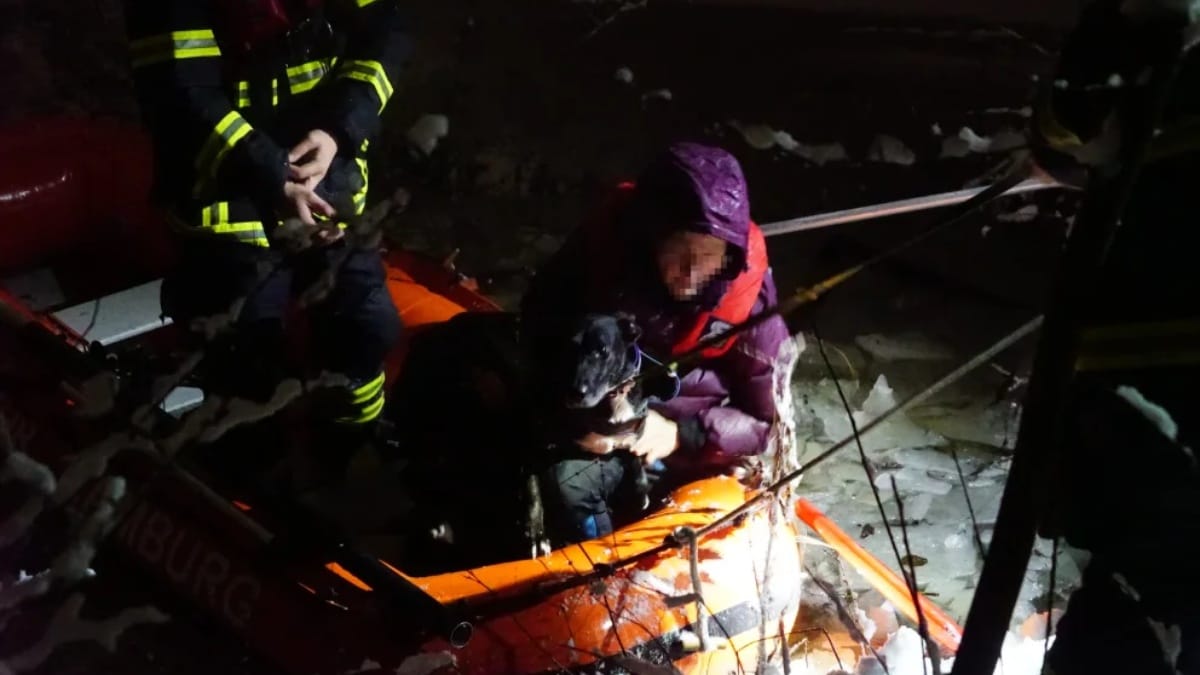 Hund im Eis eingebrochen