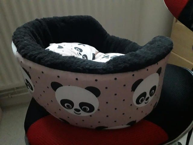 Corbeille furet ou petit lapin (pandas fond rose)