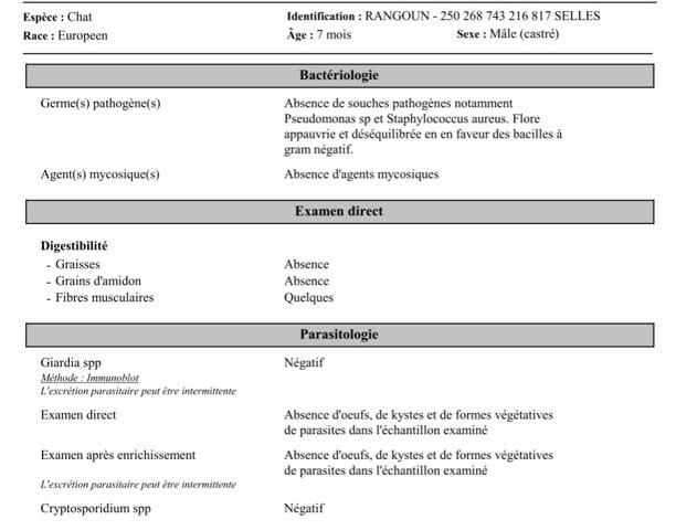résultat analyses de selles (diarrhées chroniques)