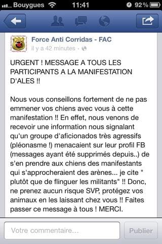 manif ALES anticorrida  - ATTENTION Alerte