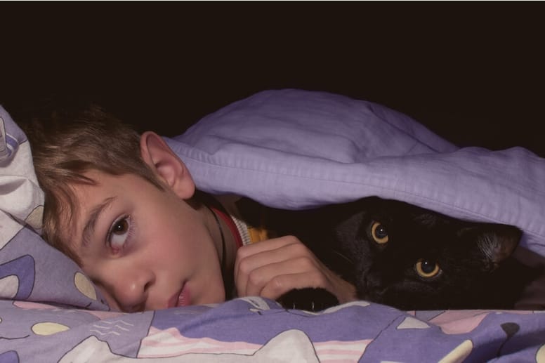 gato durmiendo con un niño